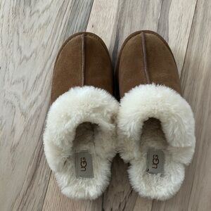 UGG Tan and Cream Shearling Slippers